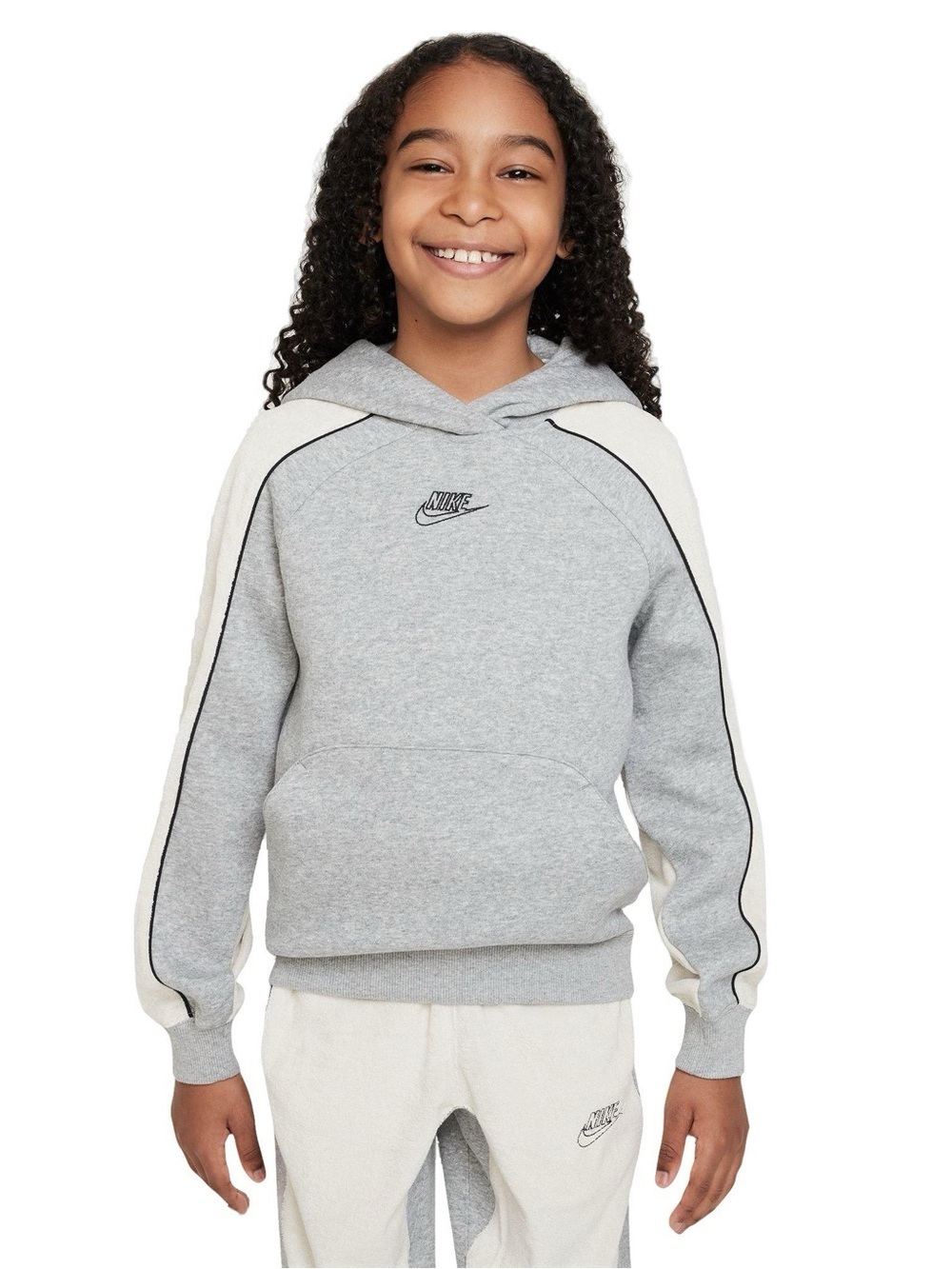 Nike Sportswear Club Fleece Hoodie Gray Cream Colorblock Pullover Youth Medium